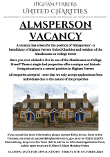 Almsperson Vacancy